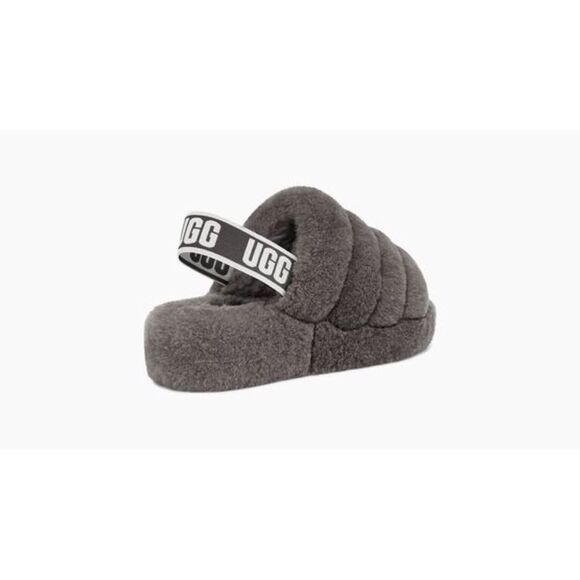 Urban Outfitters x UGG® Fluff Yeah Shearling Fur Slide Sandals Charcoal Grey - Picture 8 of 10